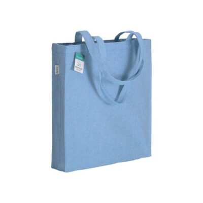 Recycling Baumwollshopper Ischia in Hellblau – 280 g/m², 38x42x8 cm, Boden- und Seitenfalte, lange Henkel, jetzt bedrucken