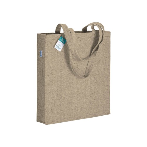 Recycling Baumwollshopper Ischia in Natur – 280 g/m², 38x42x8 cm, Boden- und Seitenfalte, lange Henkel, jetzt bedrucken