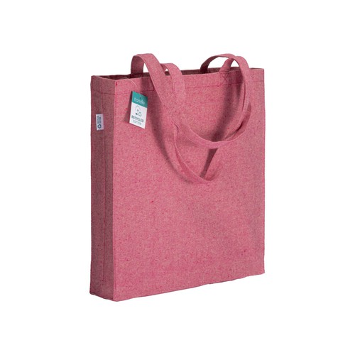 Baumwollshopper Ischia recycelte Baumwolle in Pink – 280 g/m², 38x42x8 cm, Boden- und Seitenfalte, lange Henkel, jetzt bedrucken