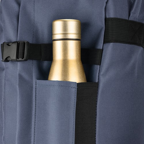 Reiserucksack Boom in Kabinengröße bedrucken – Detailansicht Flaschentasche in Blau