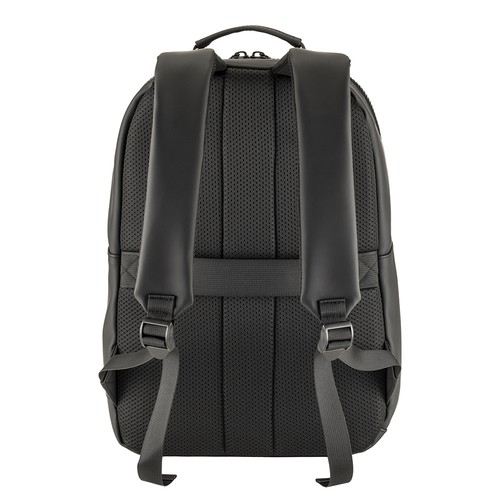 Eleganter Rucksack Classic PU bedrucken – Rückansicht mit gepolsterten Schultergurten in Schwarz