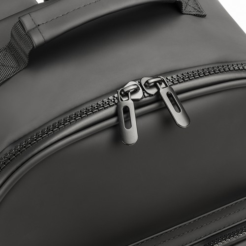 Eleganter Rucksack Classic PU bedrucken – Detailansicht Reißverschluss in Schwarz