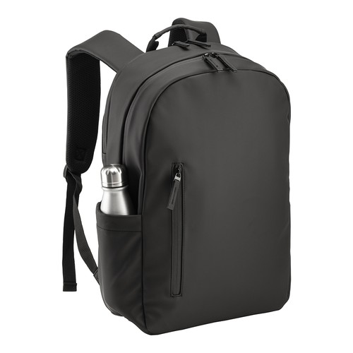 Laptoprucksack SEO PU wasserdicht bedrucken – Detailansicht Flaschentasche in Schwarz