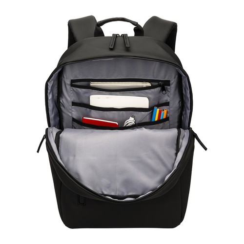 Laptoprucksack SEO PU wasserdicht bedrucken – Detailansicht Innenraum in Schwarz