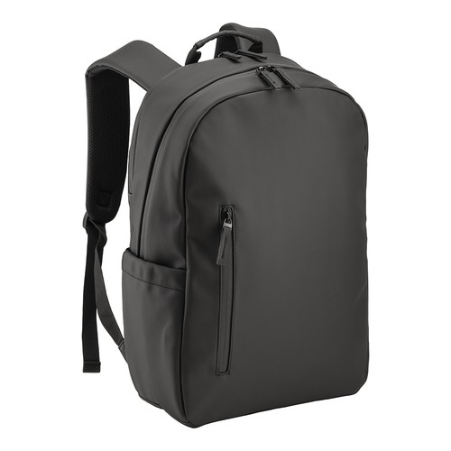 Laptoprucksack SEO PU wasserdicht bedrucken – Frontansicht in Schwarz