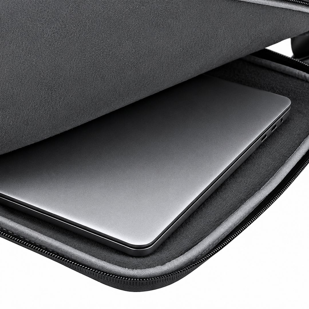 Laptoptasche Elara Oxford Gewebe bedrucken – Detailansicht Innenfach in Schwarz