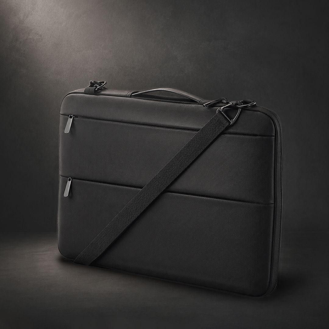 Laptoptasche Elara Oxford Gewebe bedrucken – Lifestyle-Ansicht in Schwarz