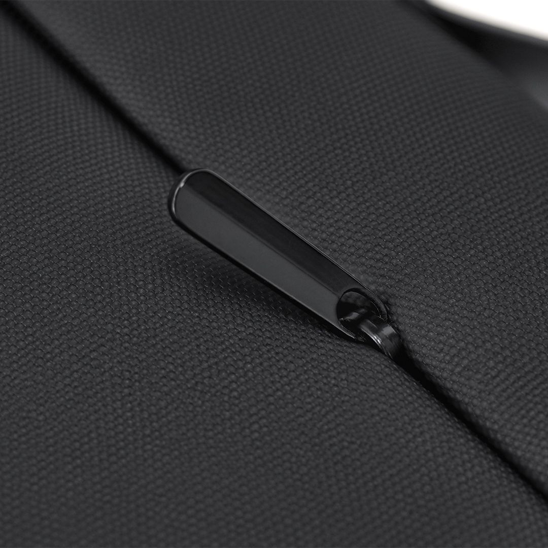 Laptoptasche Elara Oxford Gewebe bedrucken – Detailansicht Reißverschluss in Schwarz