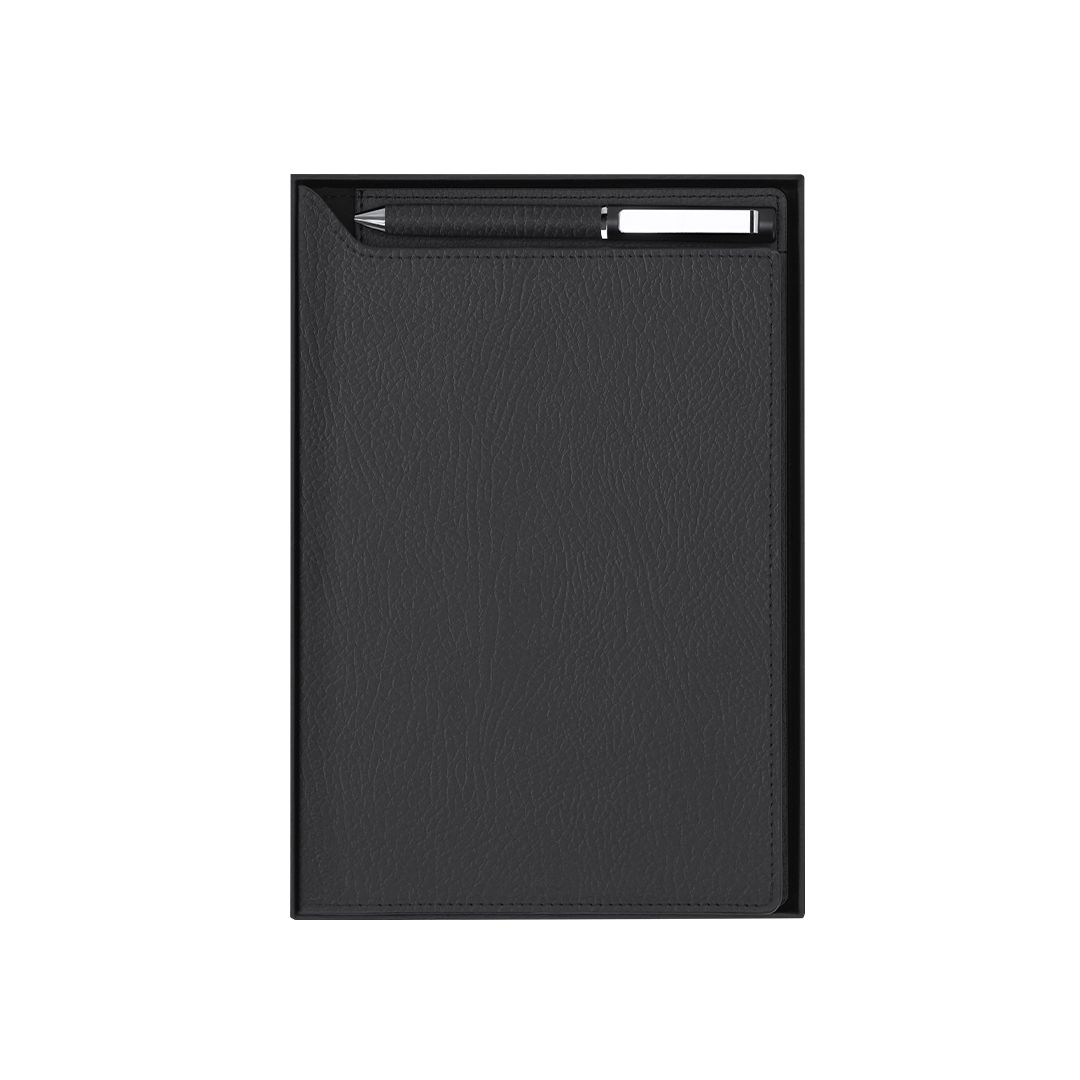 Notizblock Dorel bedrucken – Frontansicht des schwarzen PU-Hardcovers