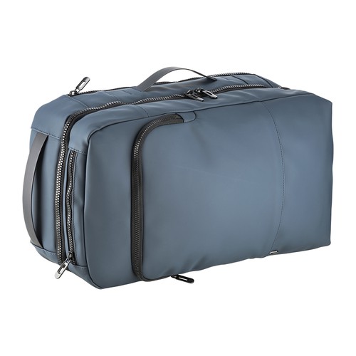 Reiserucksack Journey PU wasserbeständig bedrucken – Seitenansicht in Blau
