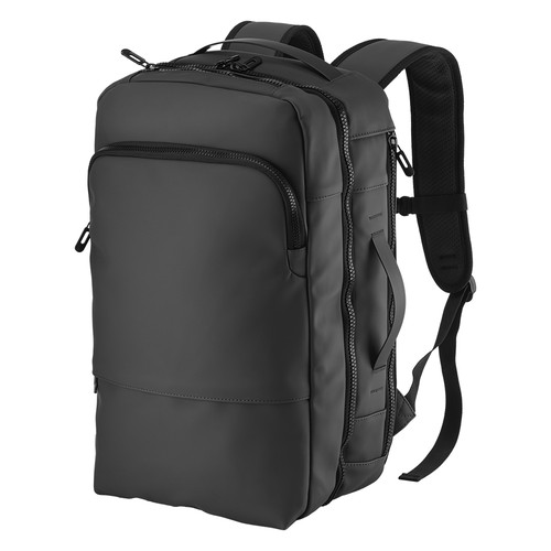 Reiserucksack Journey PU wasserbeständig bedrucken – Frontansicht in Schwarz