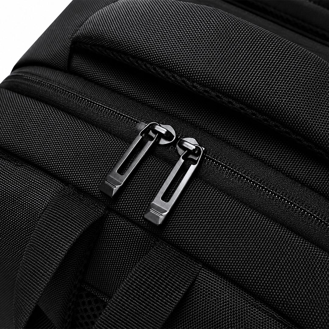 Rucksack Auren Oxford Gewebe bedrucken – Detailansicht Reißverschluss in Schwarz