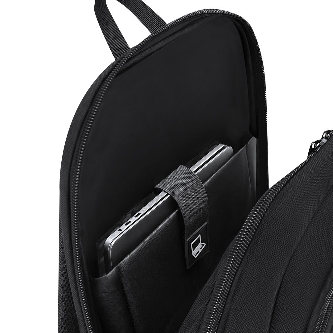 Rucksack Maren Oxford Gewebe bedrucken – Detailansicht Innenfach in Schwarz