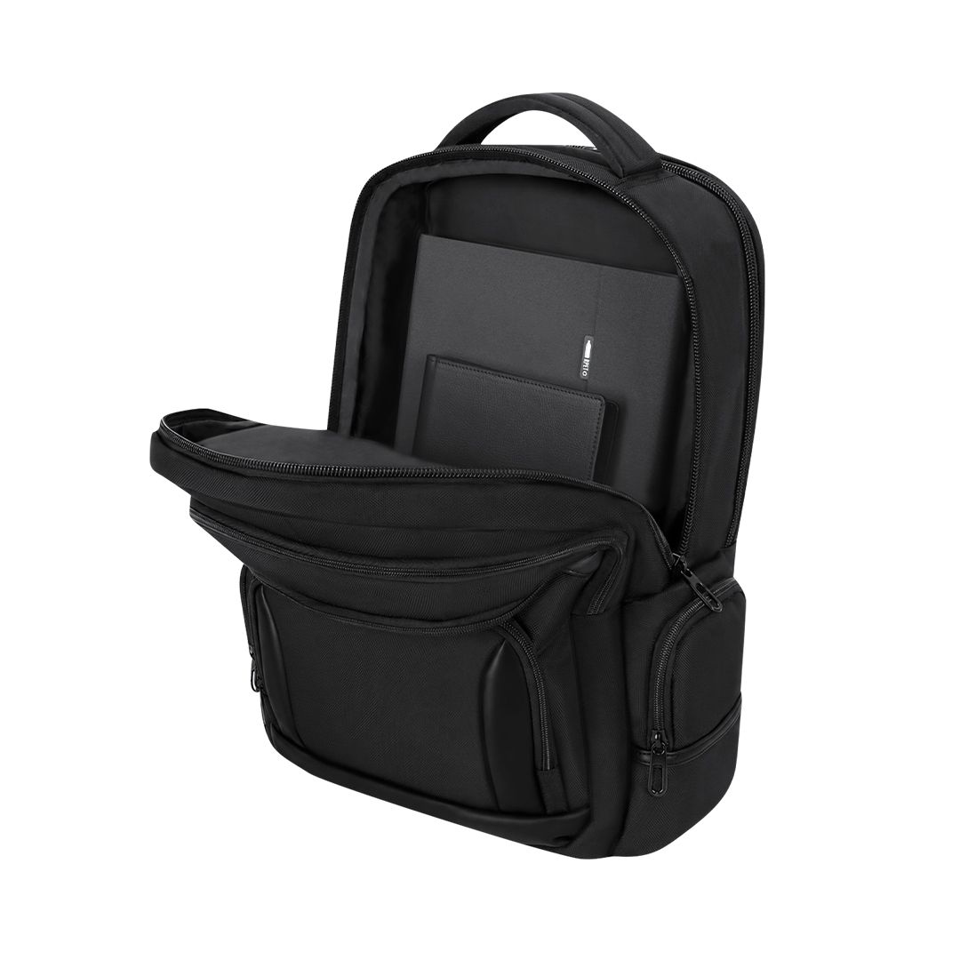 Rucksack Maren Oxford Gewebe bedrucken – Detailansicht Innenraum in Schwarz