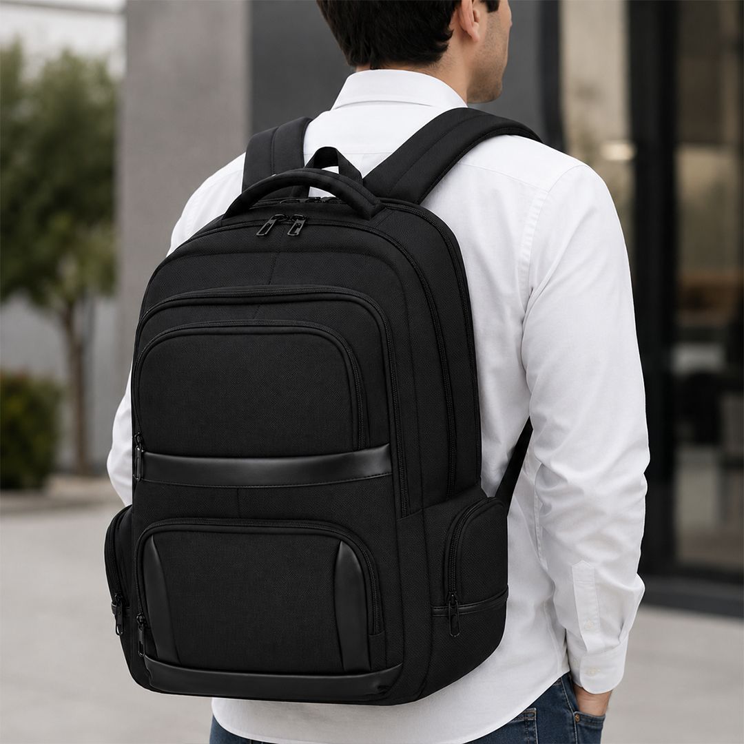 Rucksack Maren Oxford Gewebe bedrucken – Lifestyle-Ansicht in Schwarz