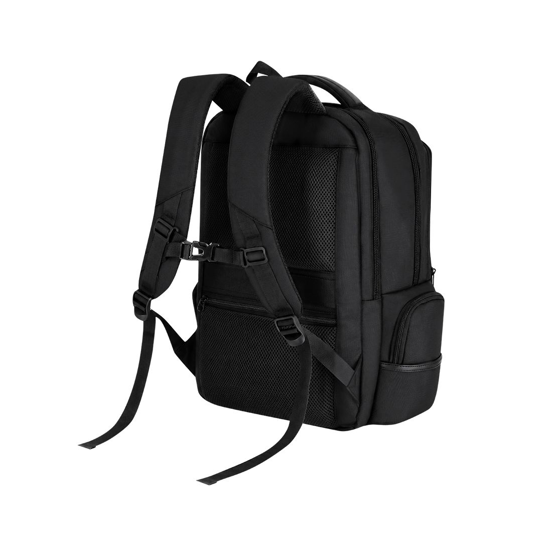 Rucksack Maren Oxford Gewebe bedrucken – Detailansicht gepolsterte Schultergurte in Schwarz