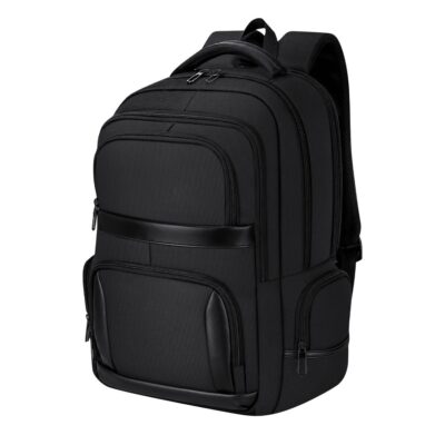Rucksack Maren Oxford Gewebe bedrucken – Seitenansicht in Schwarz