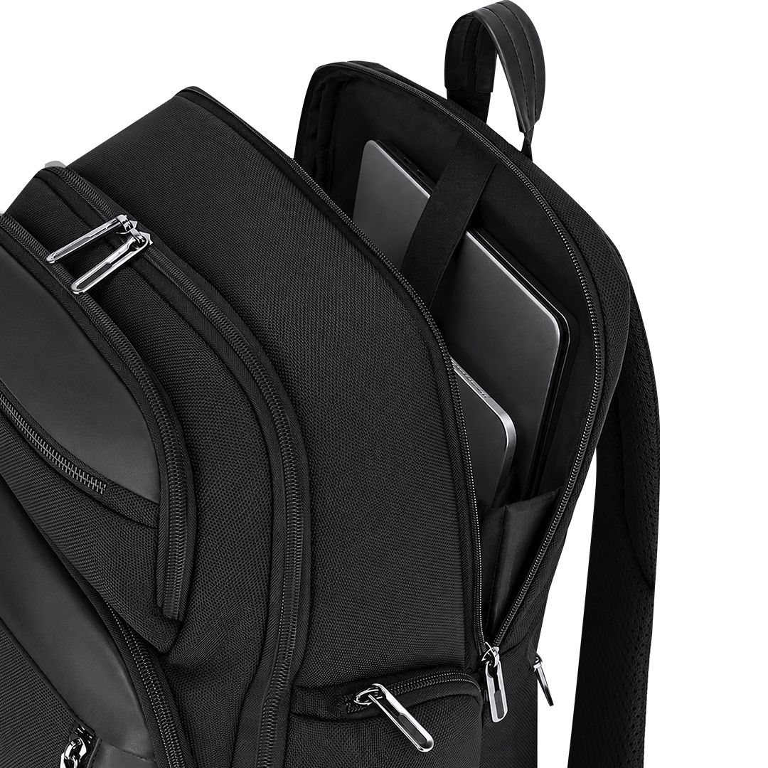 Rucksack Taren Oxford Gewebe bedrucken – Detailansicht Laptop-Innenfach in Schwarz