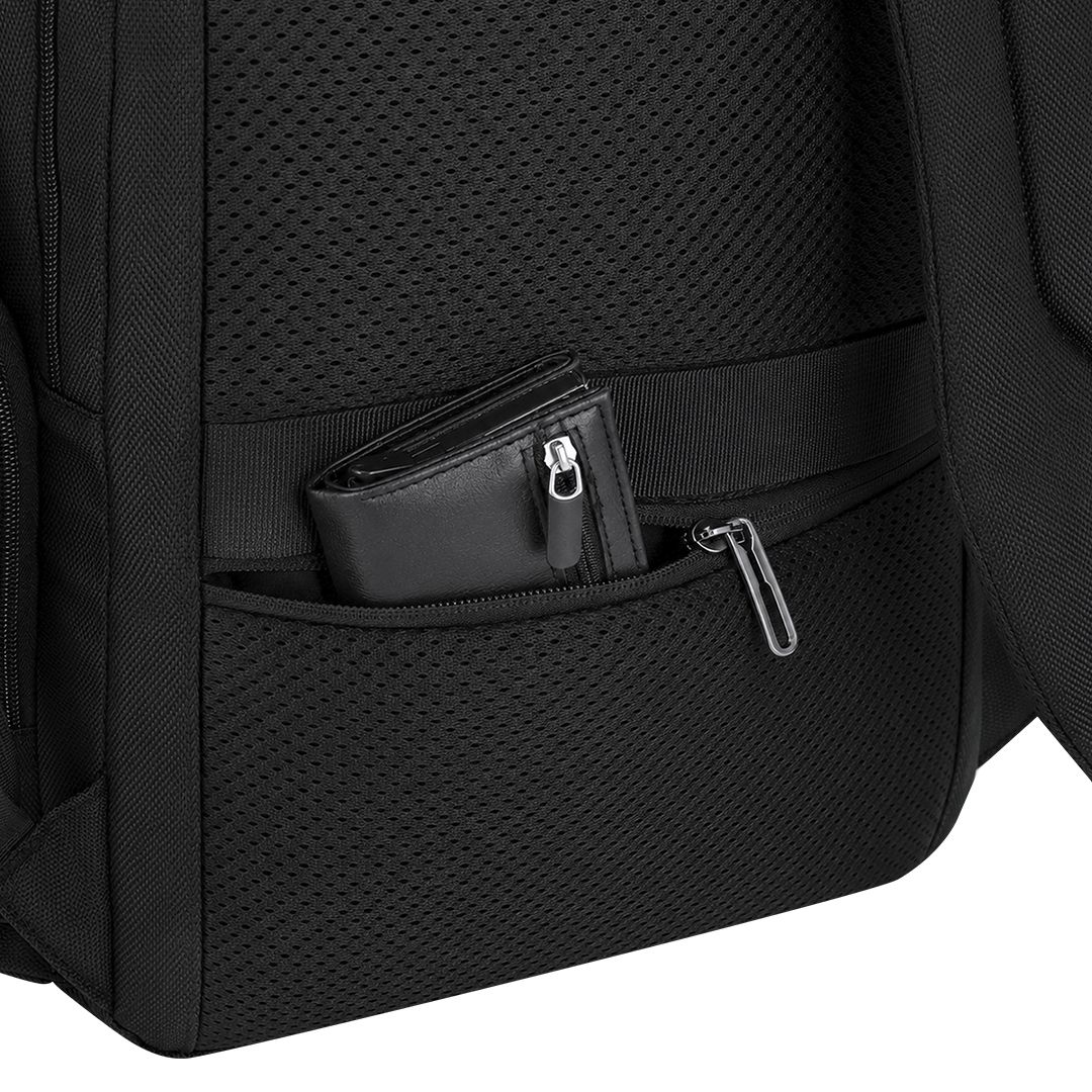 Rucksack Taren Oxford Gewebe bedrucken – Detailansicht kleine Innentasche in Schwarz