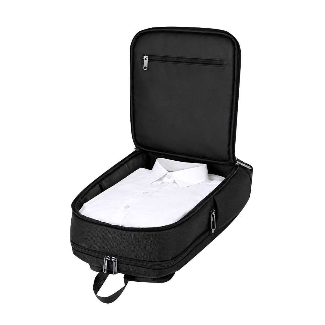 Rucksack Taren Oxford Gewebe bedrucken – Detailansicht Hauptfach in Schwarz