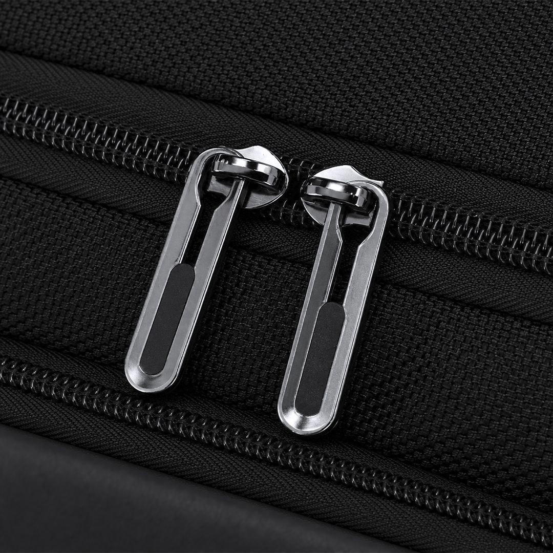 Rucksack Taren Oxford Gewebe bedrucken – Detailansicht Reißverschluss in Schwarz