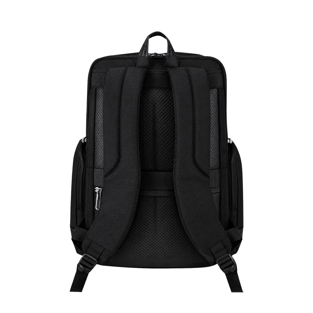 Rucksack Taren Oxford Gewebe bedrucken – Detailansicht atmungsaktiver Netzrücken in Schwarz