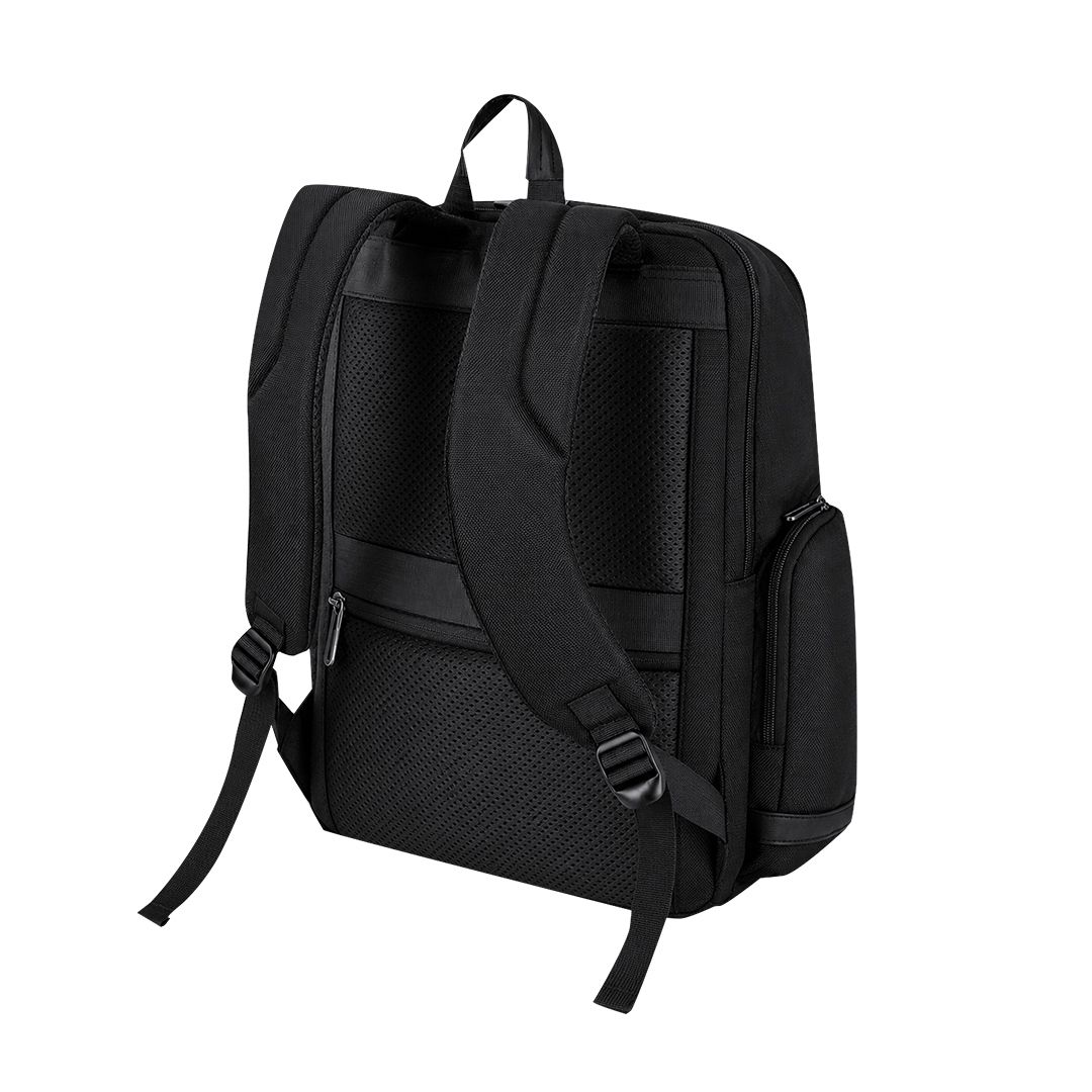 Rucksack Taren Oxford Gewebe bedrucken – Detailansicht gepolsterte Schultergurte in Schwarz