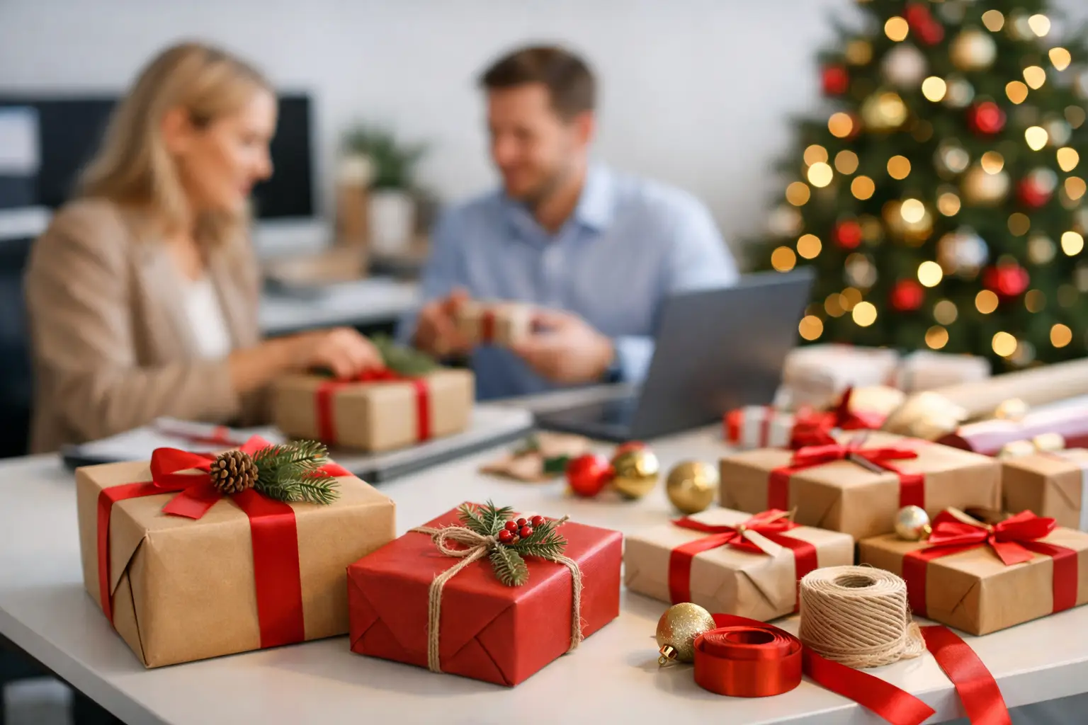 Weihnachtsgeschenke vorbereiten im Unternehmen