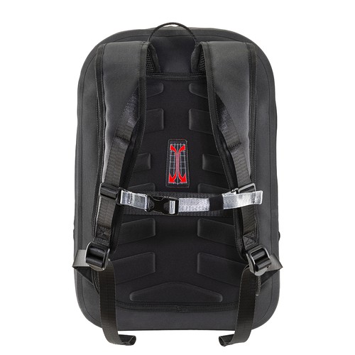 Laptoprucksack Storm bedrucken – Rückansicht mit gepolsterten Trägern und Trolley-Befestigung