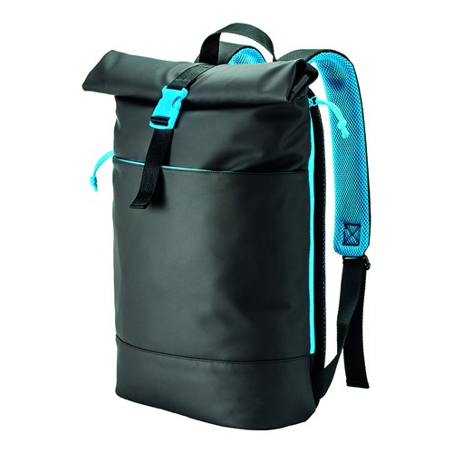 Laptoprucksack Lima bedrucken farbige Details – Frontansicht mit Details in Hellblau