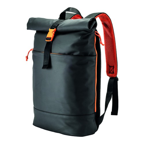 Laptoprucksack Lima bedrucken farbige Details – Frontansicht mit Details in Orange