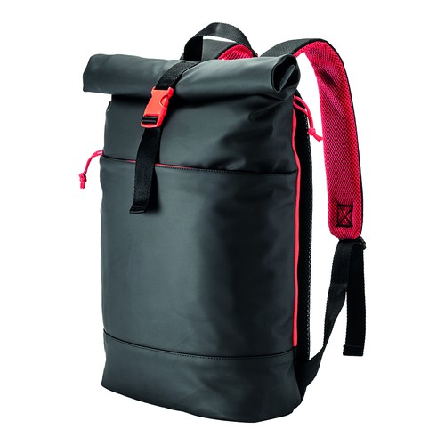 Laptoprucksack Lima bedrucken farbige Details – Frontansicht mit Details in Rot