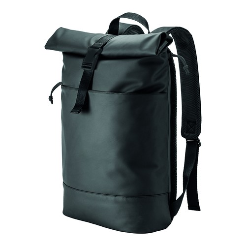 Laptoprucksack Lima bedrucken farbige Details – Frontansicht in Schwarz
