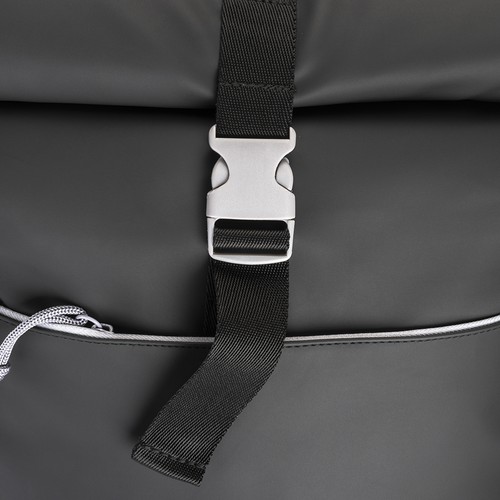 Laptoprucksack Lima bedrucken farbige Details – Detailansicht Verschluss, Details in Silbergrau