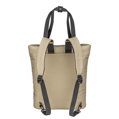 Rucksacktasche Vetra Laptoptasche bedrucken – Rückansicht mit Schultergurten in Beige