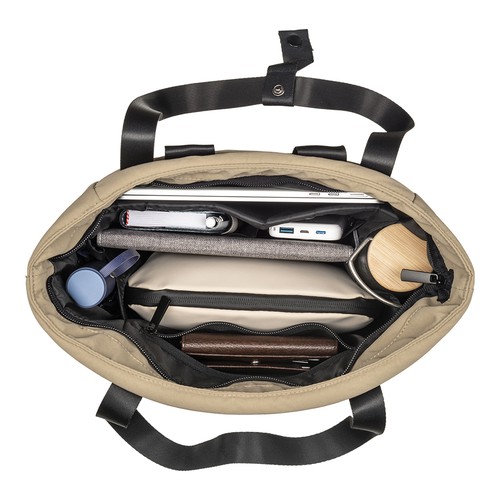 Rucksacktasche Vetra Laptoptasche bedrucken – Detailansicht Innenraum in Beige